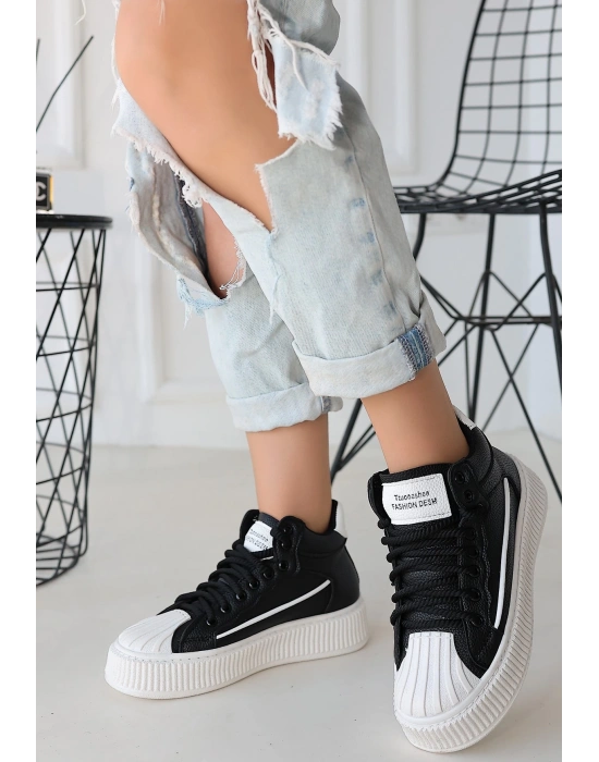 Estim Siyah Cilt Bağcıklı Kadın Spor Ayakkabı