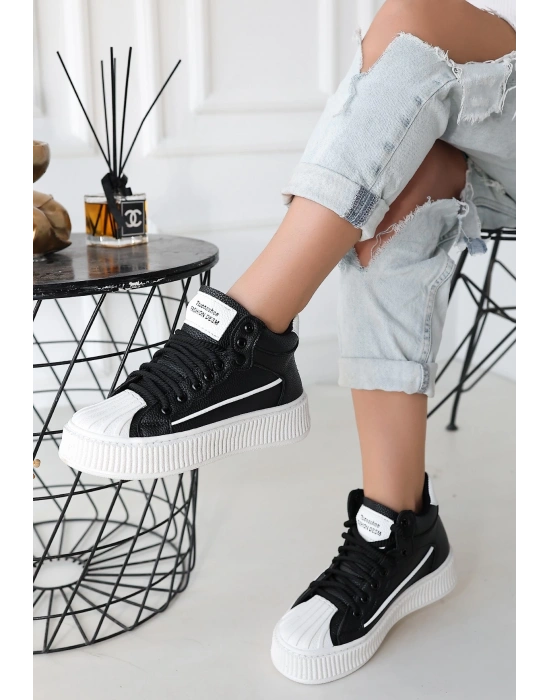 Estim Siyah Cilt Bağcıklı Kadın Spor Ayakkabı