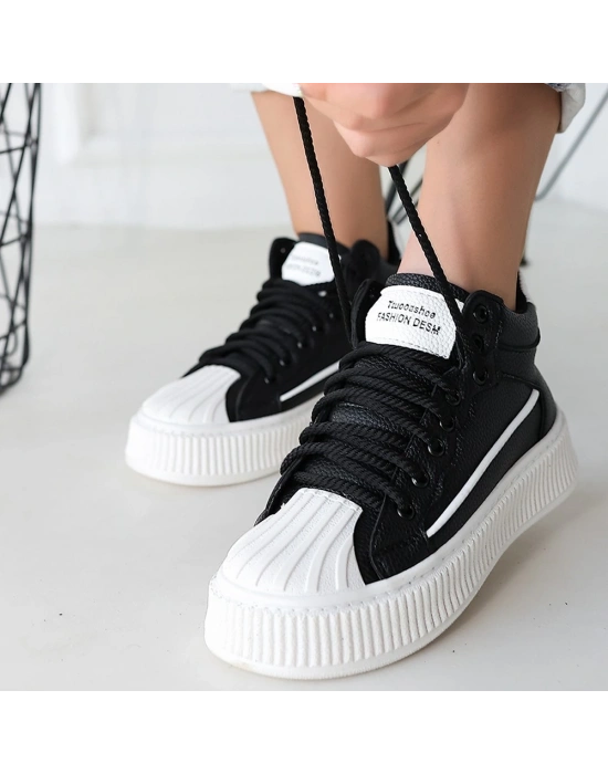 Estim Siyah Cilt Bağcıklı Kadın Spor Ayakkabı