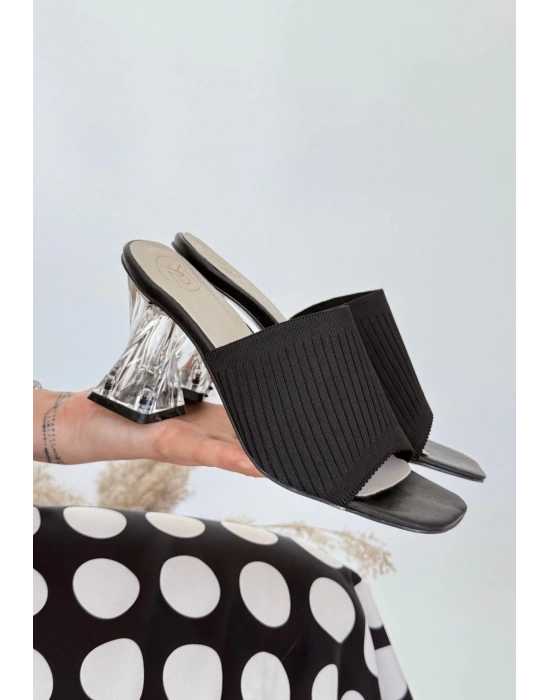 Evra Siyah Triko Topuklu Kadın Terlik