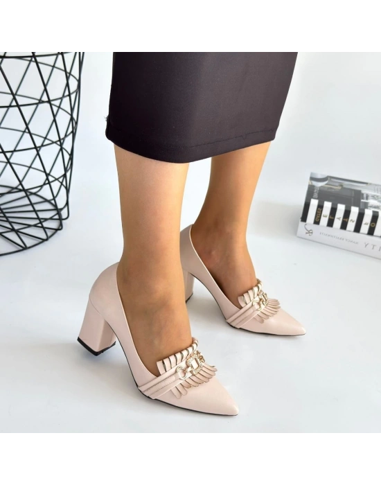 Farye Bej Cilt Kadın Topuklu Ayakkabı