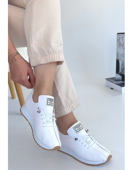 Fiert Beyaz Cilt Bağcıklı Kadın Spor Ayakkabı