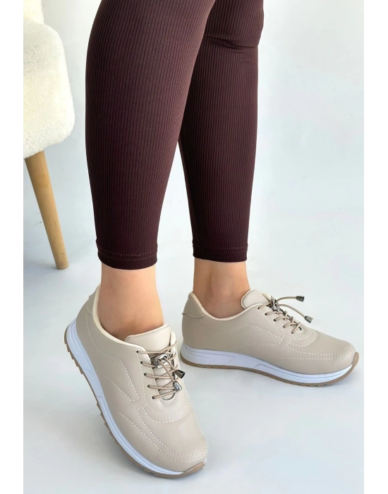 Finna Bej Cilt Bağcıklı Spor Ayakkabı