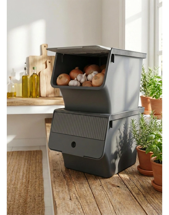 Füme 2Li 33 LT Modubox Kayar Kapaklı Saklama Kabı & Patates Soğan Kovası & Erzak Kutusu