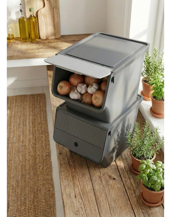 Füme 2Li 33 LT Modubox Kayar Kapaklı Saklama Kabı & Patates Soğan Kovası & Erzak Kutusu