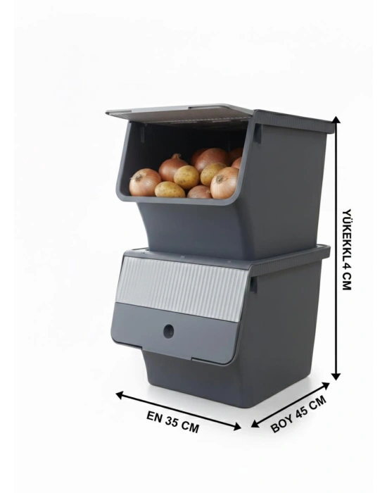 Füme 2Li 33 LT Modubox Kayar Kapaklı Saklama Kabı & Patates Soğan Kovası & Erzak Kutusu