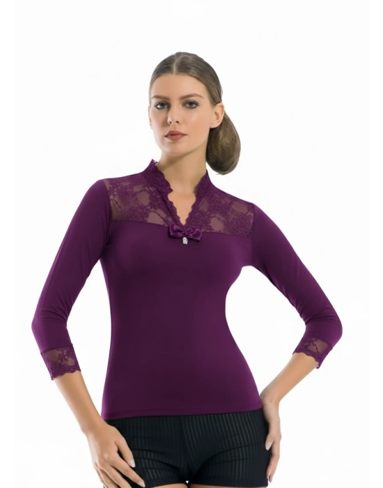 Geniş Dantelli Patlı Uzun Kollu Elestan Bluz 2176