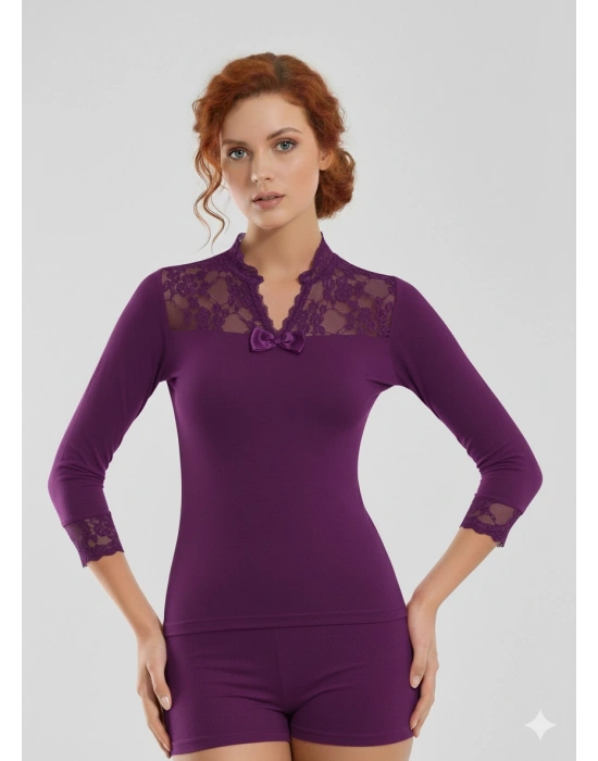 Geniş Dantelli Patlı Uzun Kollu Elestan Bluz 2176