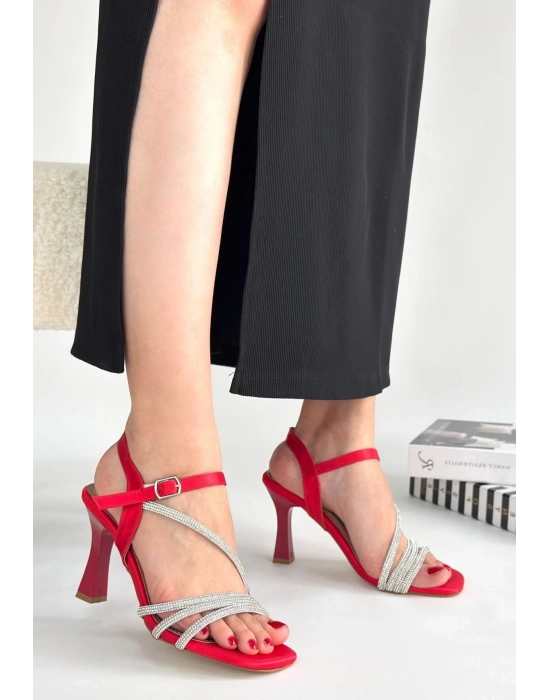 Gloria Kırmızı Saten Kadın Topuklu Ayakkabı