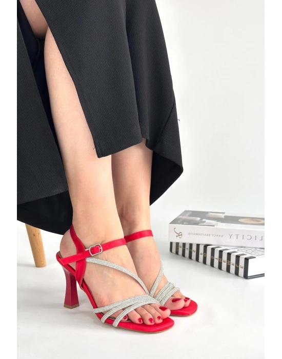 Gloria Kırmızı Saten Kadın Topuklu Ayakkabı
