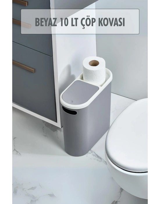 Gri Kapaklı WC Kağıtlıklı Çöp Kovası & Ofis Çöp Kovası 10 Lt