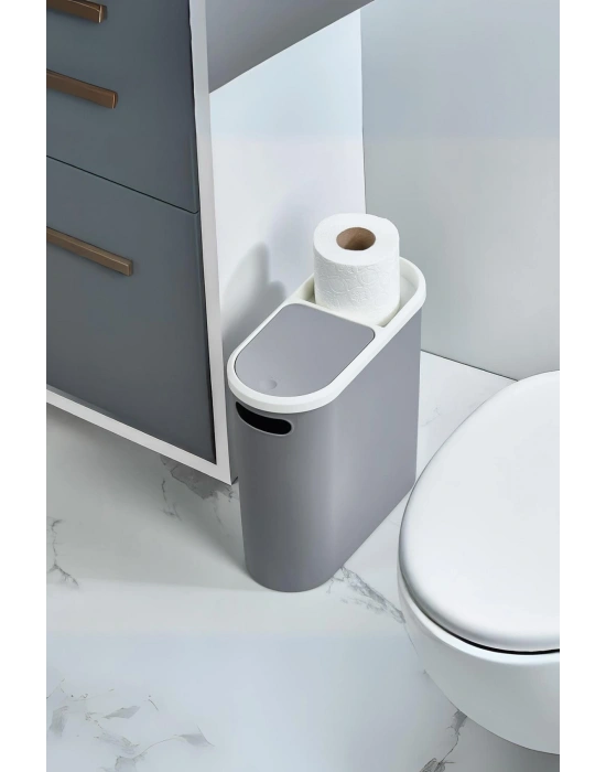 Gri Kapaklı WC Kağıtlıklı Çöp Kovası & Ofis Çöp Kovası 10 Lt