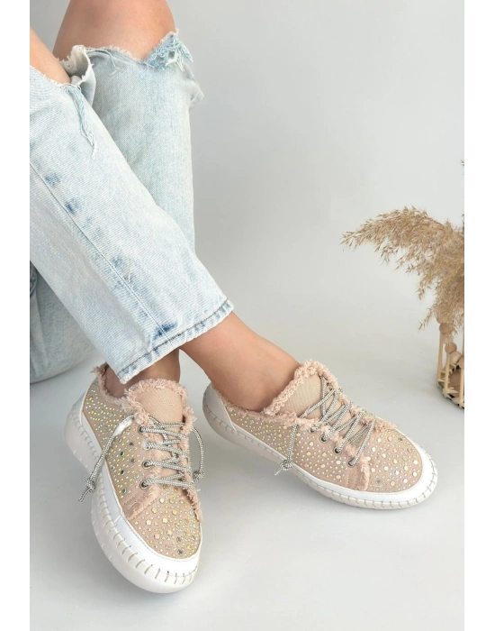 Guji Bej Kot Bağcıklı Kadın Spor Ayakkabı