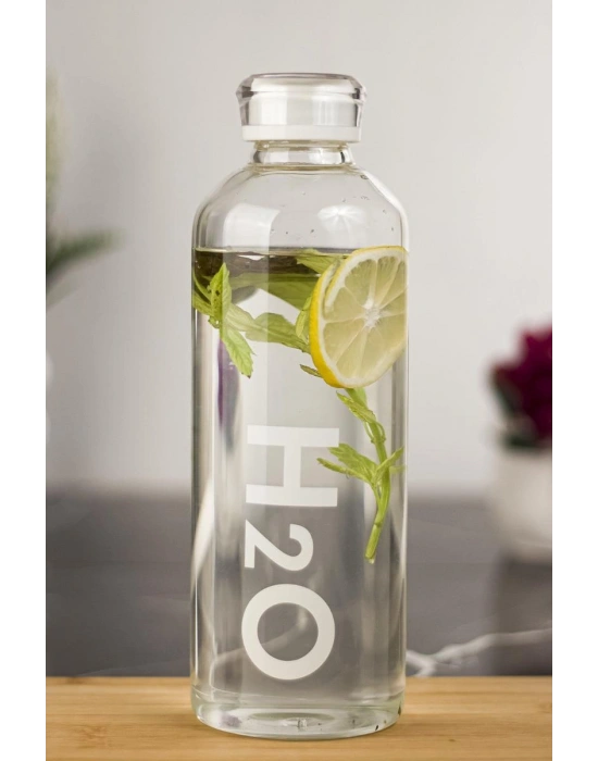 H2o Borosilikat Cam Matara Vakum Kapaklı Su Şişesi Suluk Beyaz 1000 ML