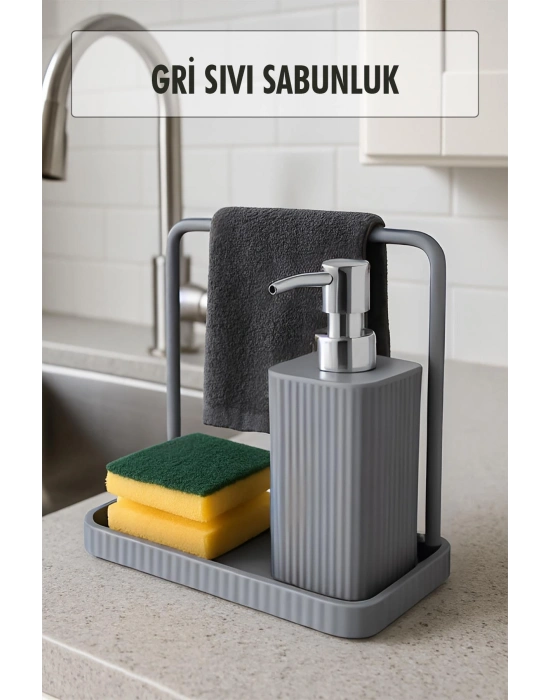 Havluluklu Sıvı Sabunluk & Havlu Asma Aparatlı Sıvı Sabunluk Gri 400 ml