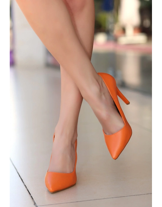 Hillar Turuncu Cilt Ayakkabı Kadın Stiletto