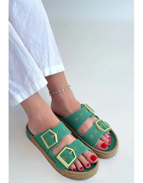 İces Yeşil Nubuk Terlik