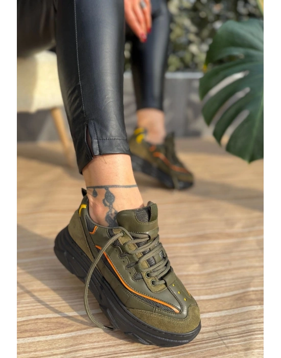 Imkea Yeşil Süet Turuncu Detaylı Kadın Spor Ayakkabı