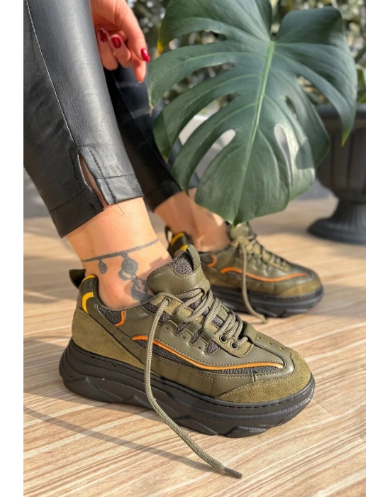 Imkea Yeşil Süet Turuncu Detaylı Kadın Spor Ayakkabı