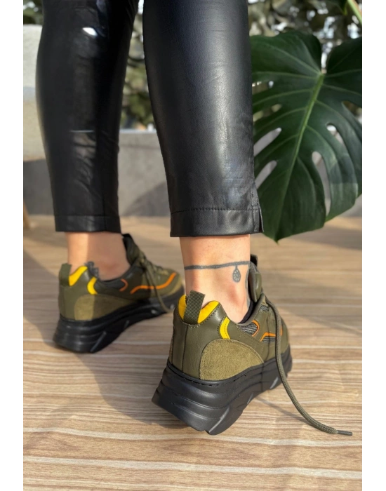 Imkea Yeşil Süet Turuncu Detaylı Kadın Spor Ayakkabı