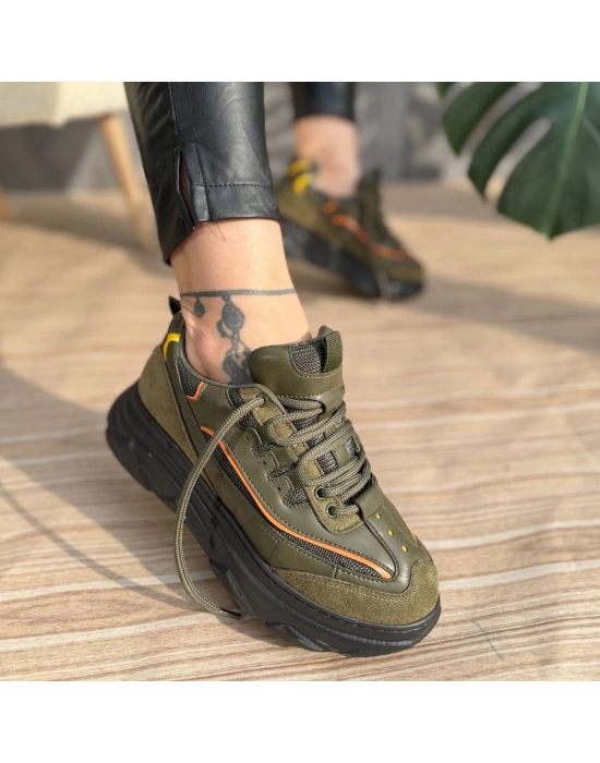 Imkea Yeşil Süet Turuncu Detaylı Kadın Spor Ayakkabı