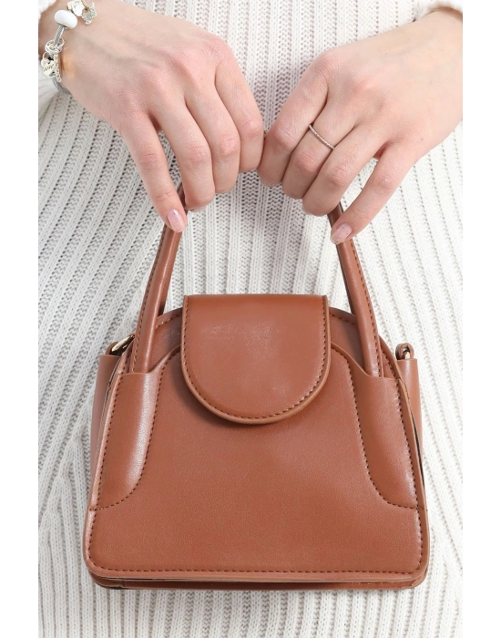 İncim Taba Minimalist Kapaklı Kadın Tek Gözlü Mini El & Omuz Çantası Armine 3019