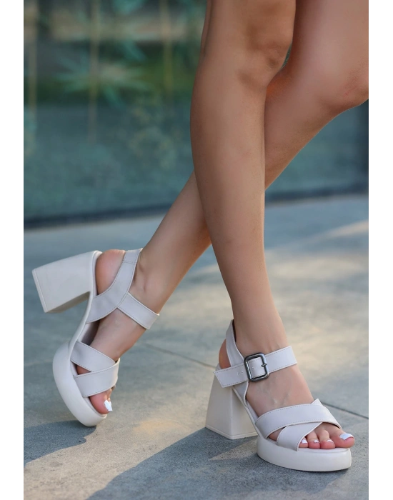 Jaina Bej Cilt Topuklu Kadın Sandalet