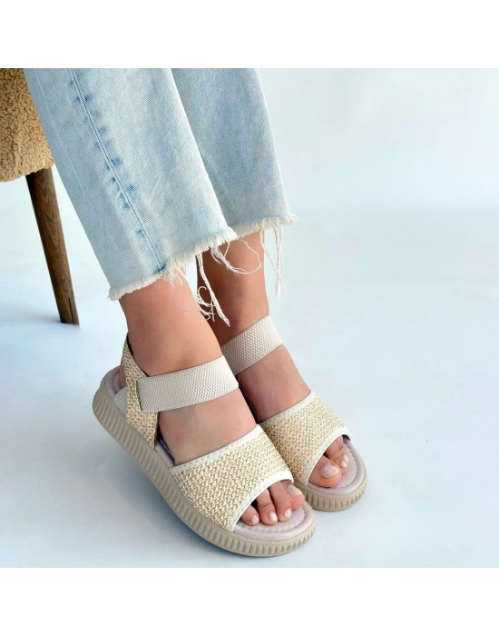 Jake Bej Hasır Cilt Sandalet