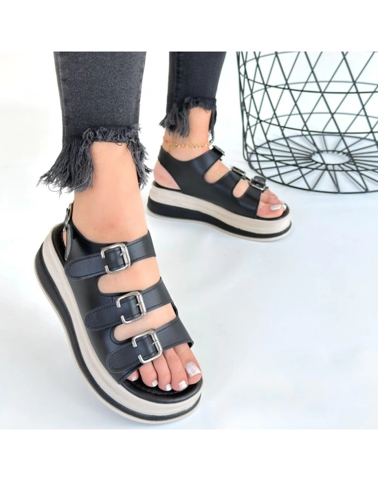 Jatay Siyah Cilt Sandalet