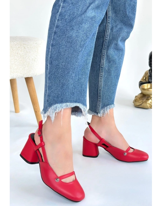 Jecci Kırmızı Cilt Kadın Topuklu Ayakkabı