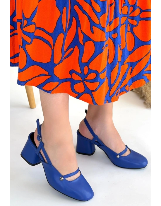 Jecci Mavi Cilt Kadın Topuklu Ayakkabı