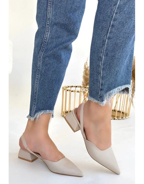 Jenti Bej Cilt Kadın Topuklu Ayakkabı