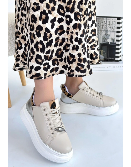 Jista Bej Cilt Gümüş Detaylı Bağcıklı Kadın Spor Ayakkabı