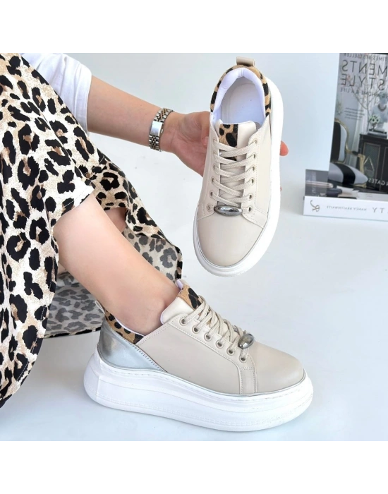 Jista Bej Cilt Gümüş Detaylı Bağcıklı Kadın Spor Ayakkabı