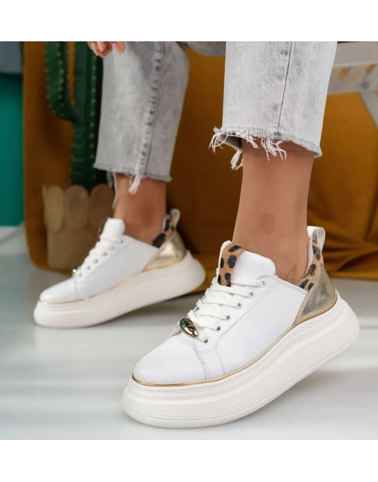 Jista Beyaz Cilt Bağcıklı Kadın Spor Ayakkabı