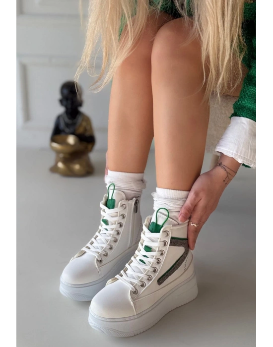 Joila Beyaz Cilt Yeşil Detaylı Kadın Bot