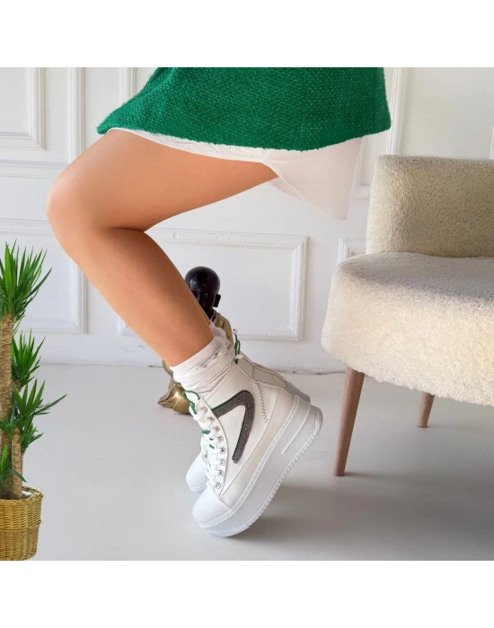 Joila Beyaz Cilt Yeşil Detaylı Kadın Bot