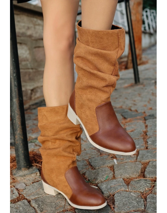 Jolin Taba Cilt Süet Detaylı Kadın Çizme