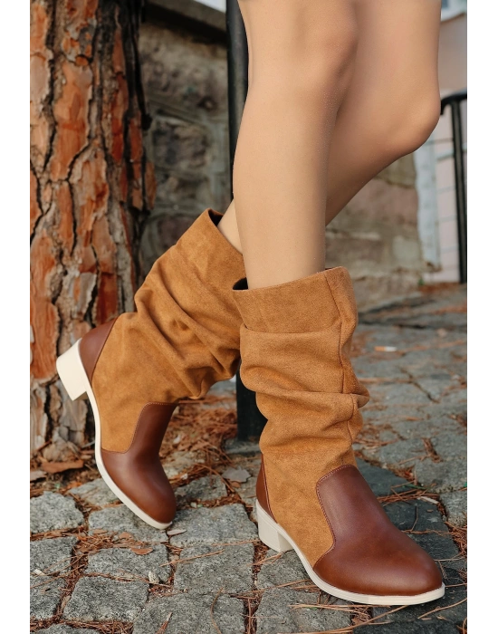 Jolin Taba Cilt Süet Detaylı Kadın Çizme