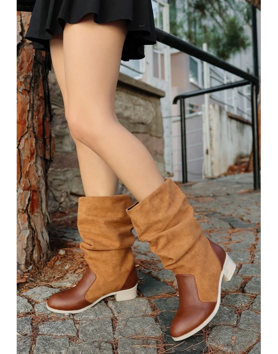 Jolin Taba Cilt Süet Detaylı Kadın Çizme