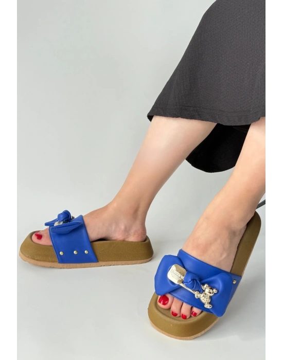 Jude Mavi Cilt Ayıcıklı Kadın Terlik