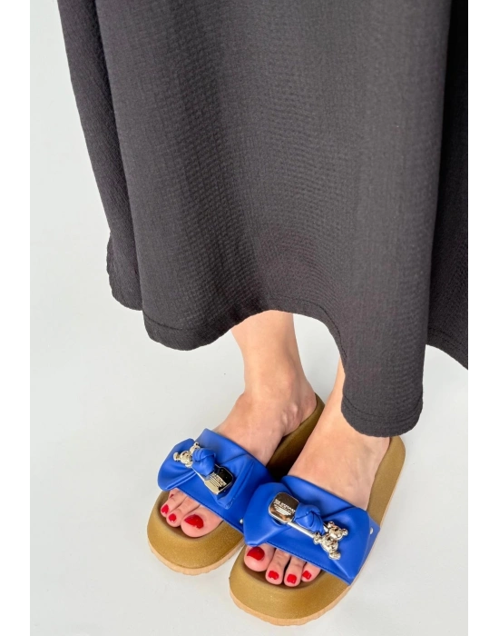 Jude Mavi Cilt Ayıcıklı Kadın Terlik