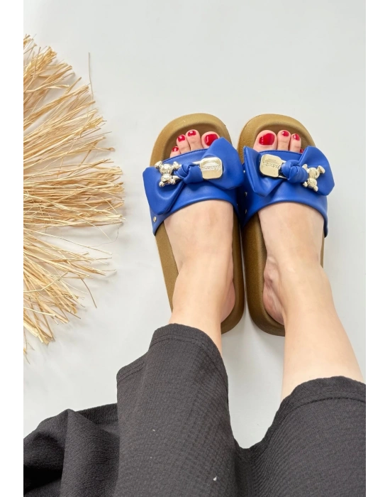 Jude Mavi Cilt Ayıcıklı Kadın Terlik