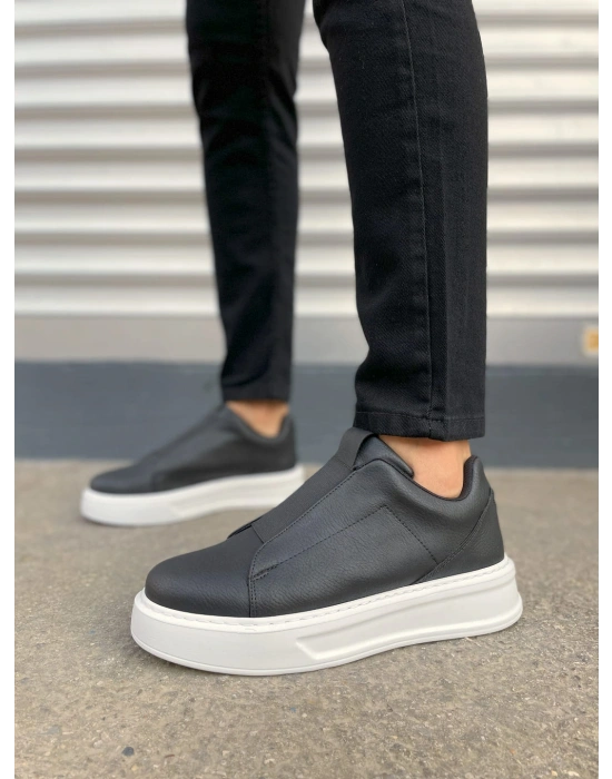 JY007 Alba Bağcıksız Cilt Erkek Günlük Sneaker Ayakkabı CBT Siyah