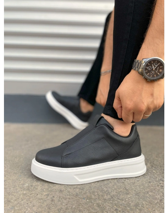 JY007 Alba Bağcıksız Cilt Erkek Günlük Sneaker Ayakkabı CBT Siyah