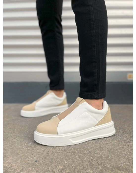 JY007 Alba Bağcıksız Süet Cilt Erkek Günlük Sneaker Ayakkabı SCBT Bej/Beyaz