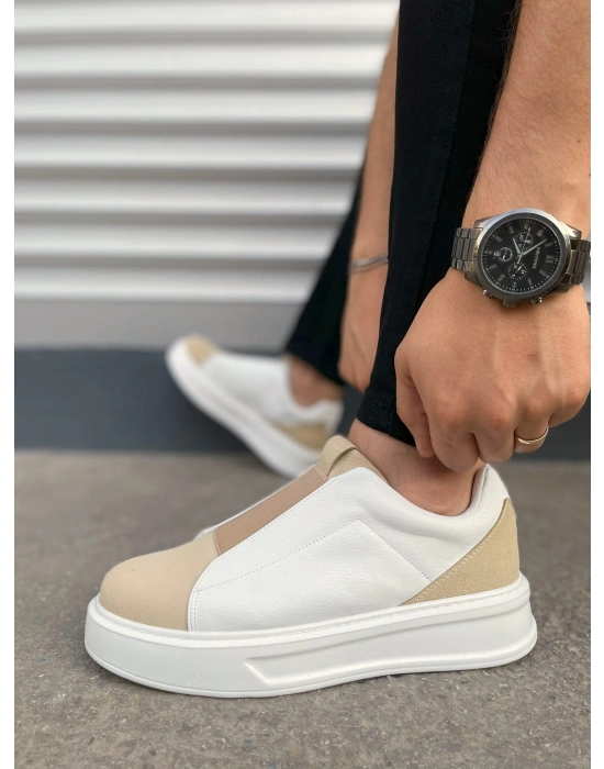 JY007 Alba Bağcıksız Süet Cilt Erkek Günlük Sneaker Ayakkabı SCBT Bej/Beyaz