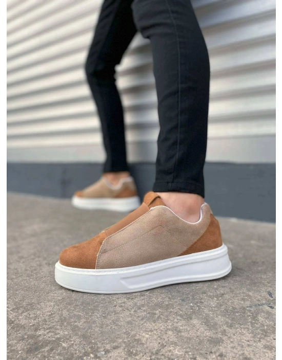 JY007 Alba Bağcıksız Süet Erkek Günlük Sneaker Ayakkabı SBT Taba/Vizon