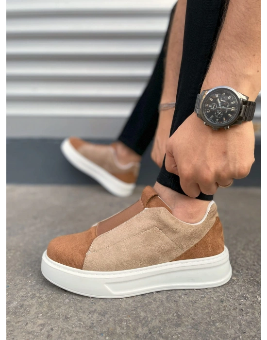JY007 Alba Bağcıksız Süet Erkek Günlük Sneaker Ayakkabı SBT Taba/Vizon