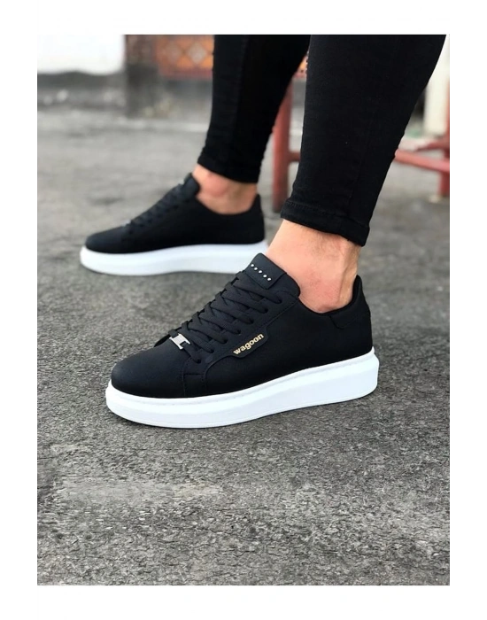 JY01 Bront Bağcıklı Cilt Erkek Günlük Sneaker Ayakkabı CBT Siyah